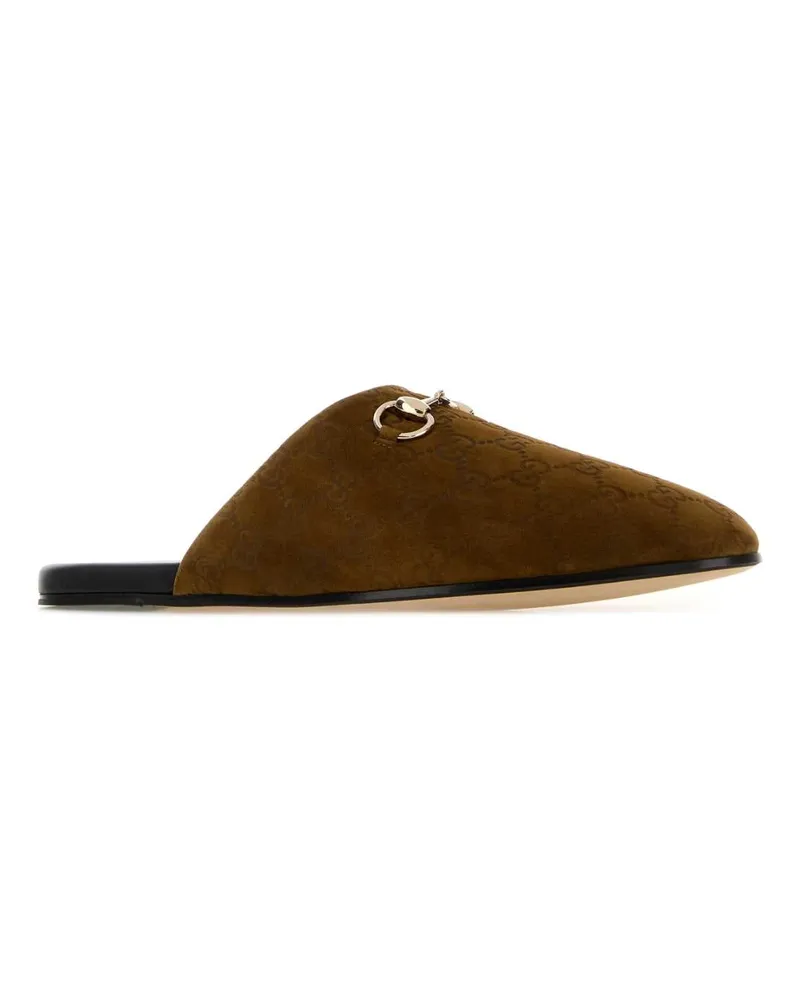Gucci Men's Camel Suede Slippers Pepperbrown Flat Shoes Brown