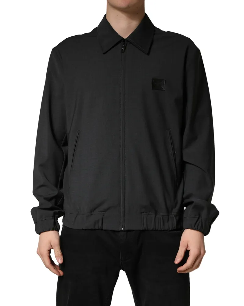 Dolce & Gabbana Black Wool Logo Full Zip Men Bomber Jacket Virgin Nylon Clothing Black