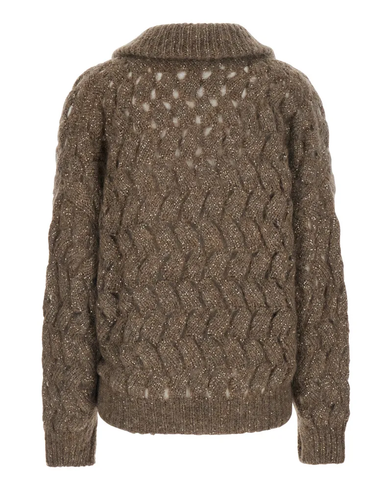 Brunello Cucinelli Women's High-Neck Cardigan Beige Mohair Tops Top Beige