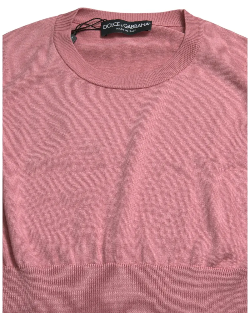 Dolce & Gabbana Silk Cropped Crew Neck Tank Top — Pink Pink