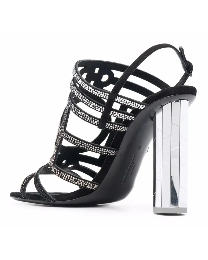 Ferragamo Women's Crystal-Embellished Block-Heel Sandals Black Black