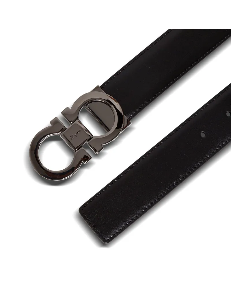 Ferragamo Men's Reversible Belt Gancini Buckle Black Leather Calfskin Black