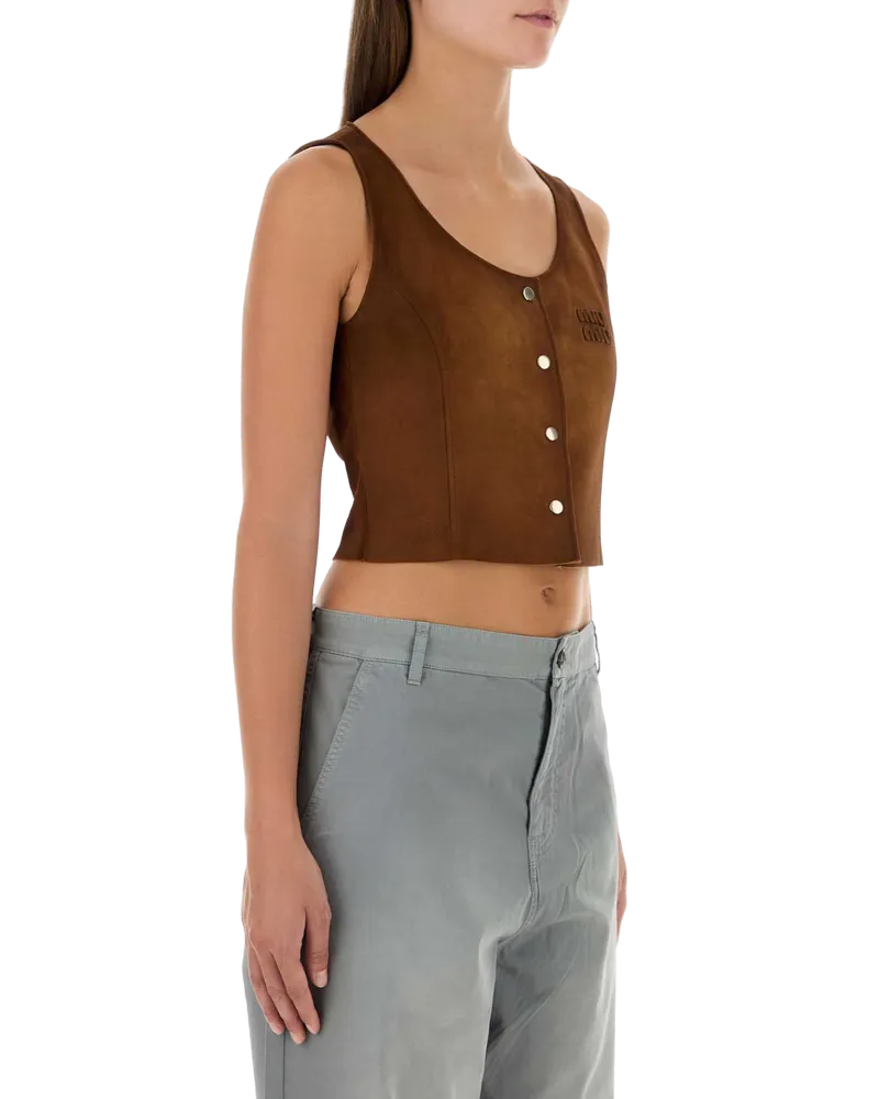 Miu Miu Pelle Tank Top — Brown Brown