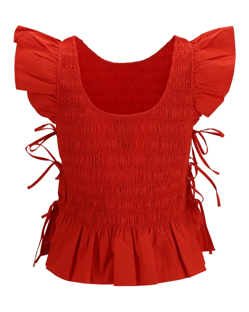 Ganni Women's Ruched Cotton Top Goji Berry Tops Red