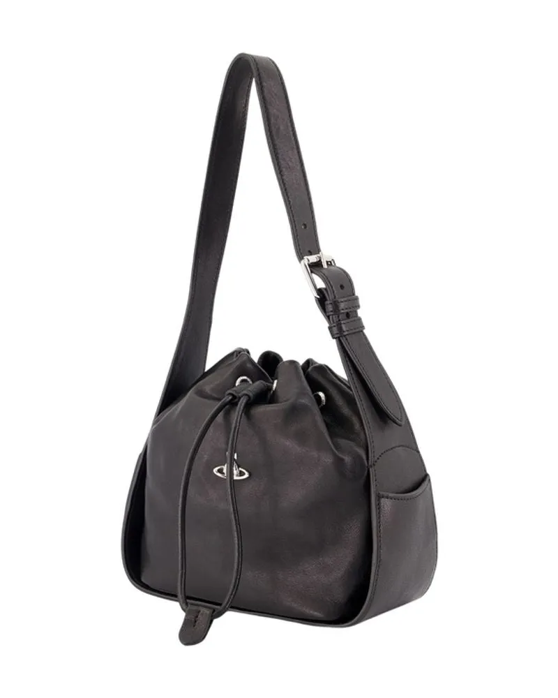 Vivienne Westwood Women's Stacey Shoulder Bag -  Leather Black Calfskin Shoulder-Hobo-Bags Black