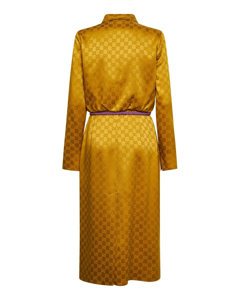 Gucci Women's Gold Gg Jacquard Viscose Midi Shirt Dress Gold
