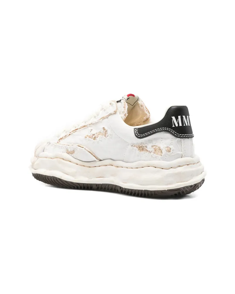 MIHARAYASUHIRO Distressed Cotton-Leather Sneakers — White White