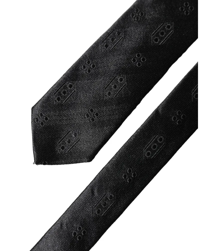 Dolce & Gabbana Black Patterned Silk Adjustable Men Necktie Tie Black