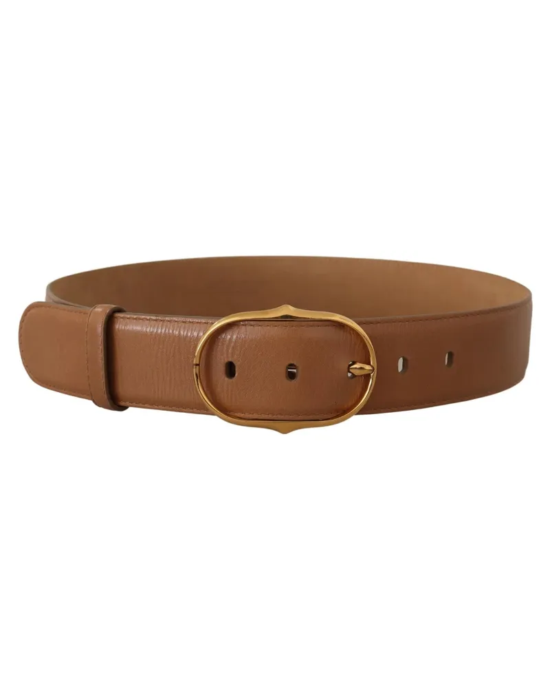 Dolce & Gabbana Women's Brown Leather Gold Metal Oval Buckle Belt Brown
