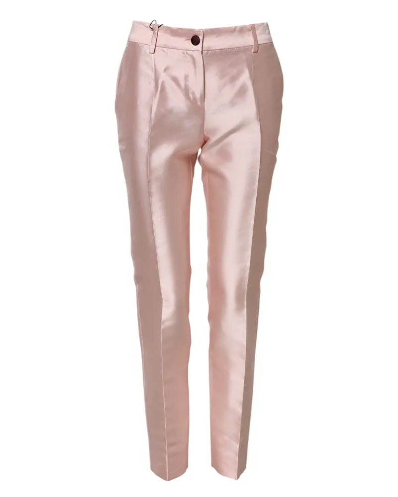Dolce & Gabbana Women's Pink Satin High Waist Tapered Pants Silk Pink