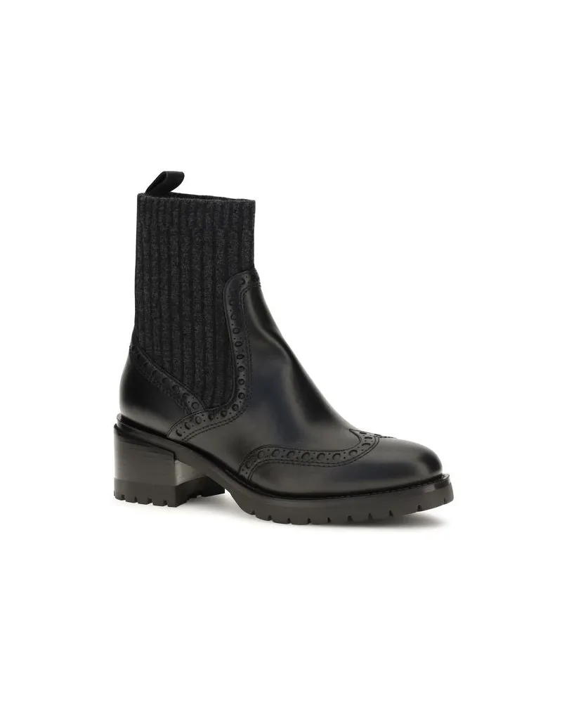 Santoni Women's Black Calf Leather Bos Taurus Ankle Boots Black