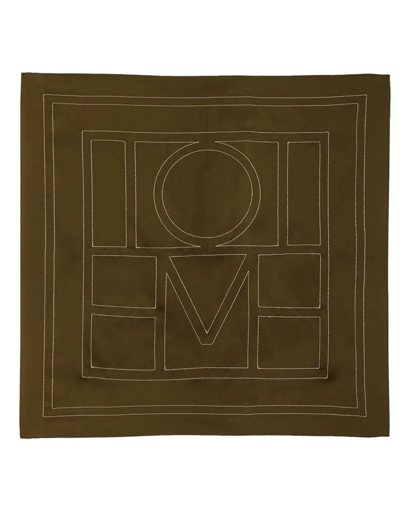 Totême Women's Embroidered Monogram Silk Scarf Brown Brown