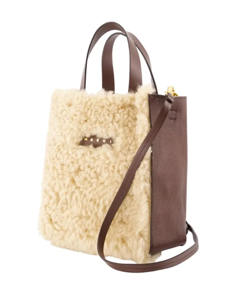 Marni Women's Museo Soft Mini Montone Shopper Bag -  Leather Beige Lambskin Totes-Shopping-Bags Beige