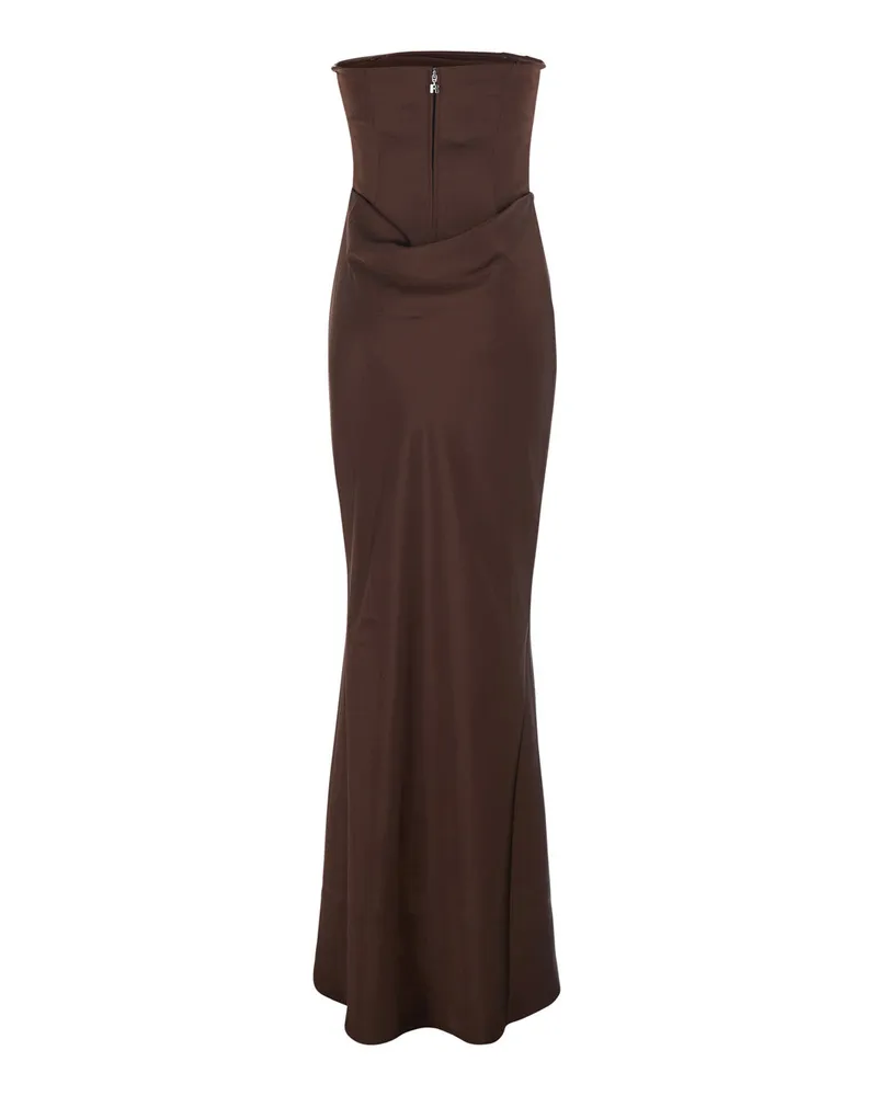 ROTATE Birger Christensen Women's Long Sleeveless Dress Brown Polyester Brown