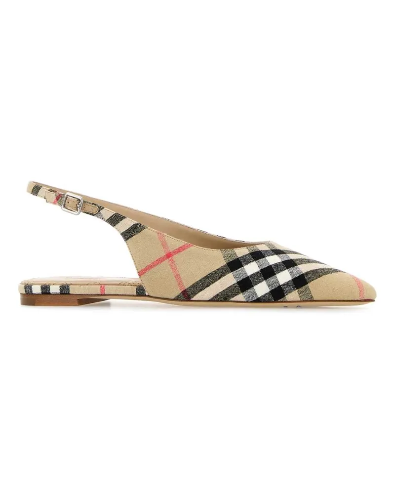 Burberry Women's Embroidered Fabric Ballerinas Sand Linen Elastane Ballerine Flat Shoes Beige