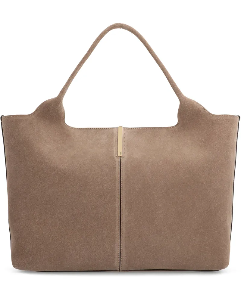 TOD'S Women's Shopping Bag Suede Calfskin Light Chalk Tote Beige