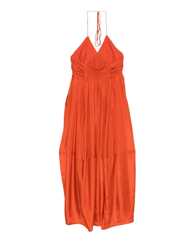 Zimmermann Ruched Halterneck Dress — Orange Orange