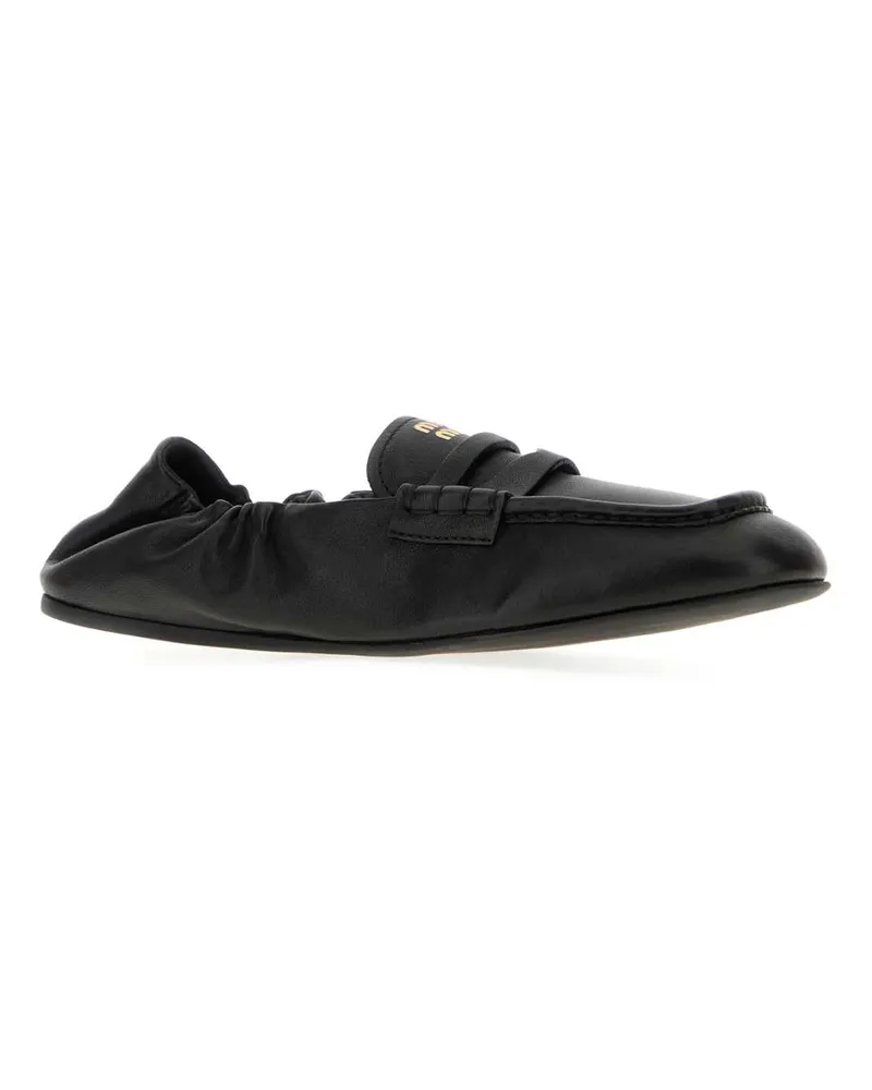 Miu Miu Women's Nappa Leather Ruched Loafer Black Lambleather Black