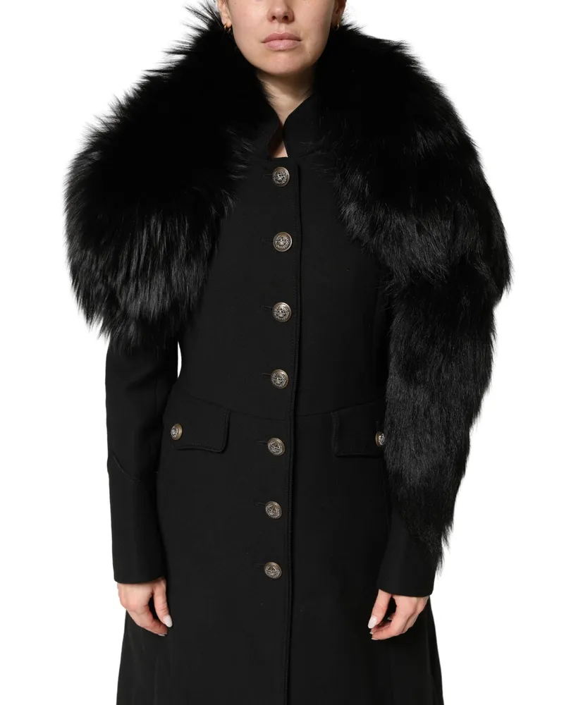 Dolce & Gabbana Women's Black Fox Fur Neck Wrap Warmer Winter Scarf Black