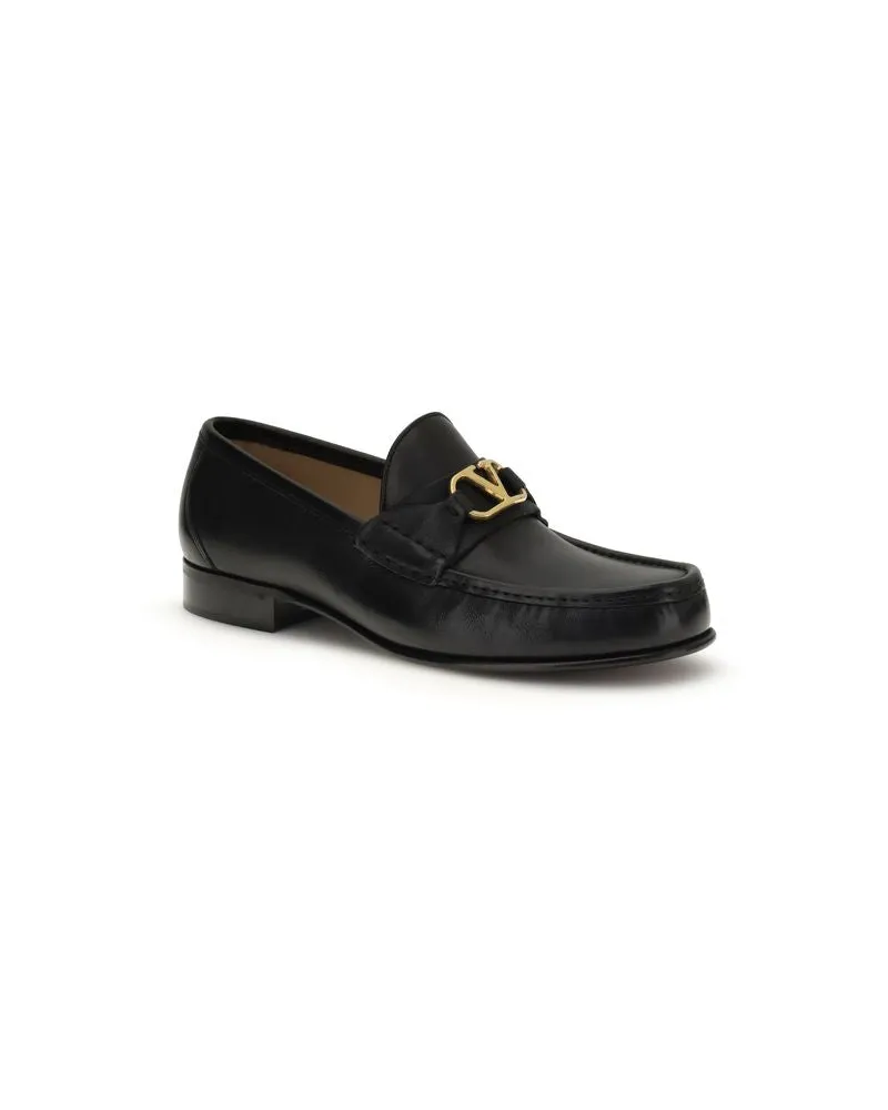 Valentino Garavani Men's Black Calf Leather Bos Taurus Slip-On Loafers Black
