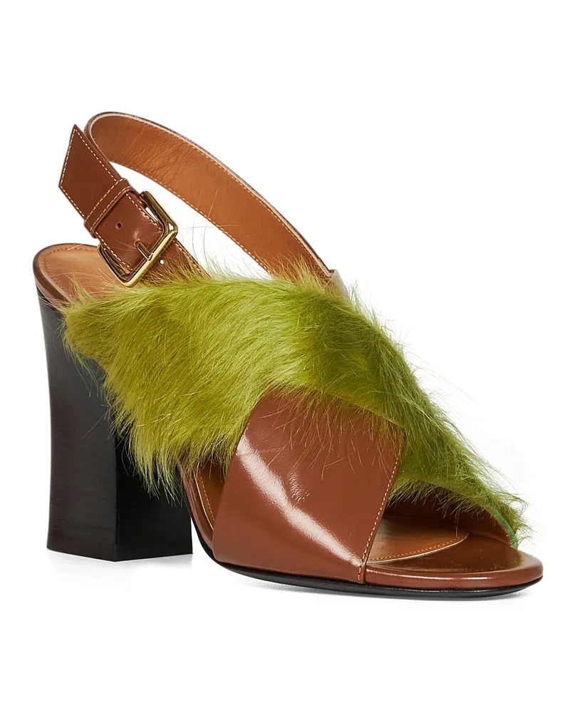 Marni Women's Brown And Green Leather Long-Hair Sandals Brown-Green Ovine Brown/green Brown