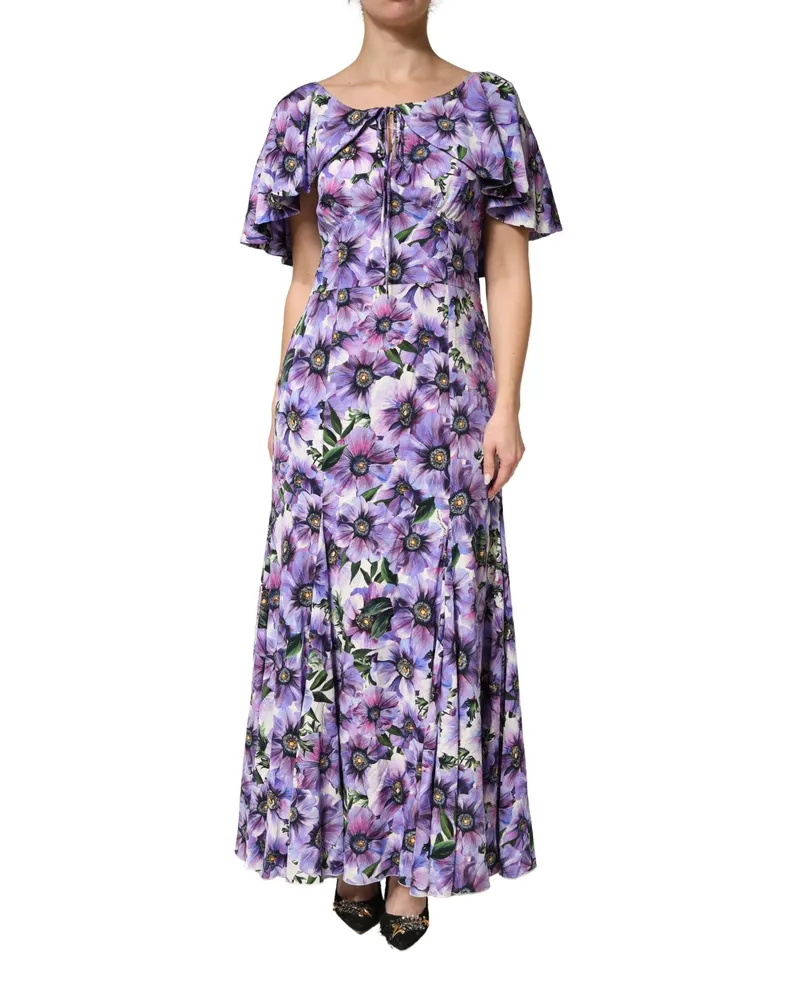 Dolce & Gabbana Women's Purple Floral Silk Dress Elastane Purple