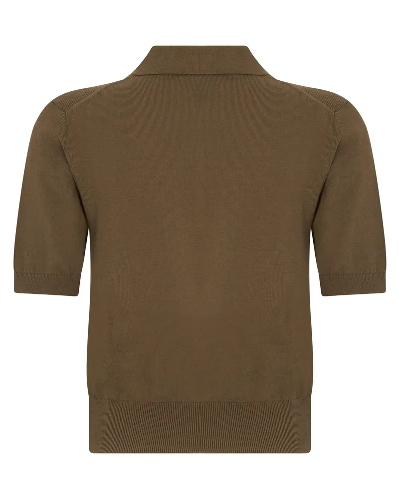 A.P.C. Women Knit Cotton Polo Shirt Khaki Chine Tops Beige