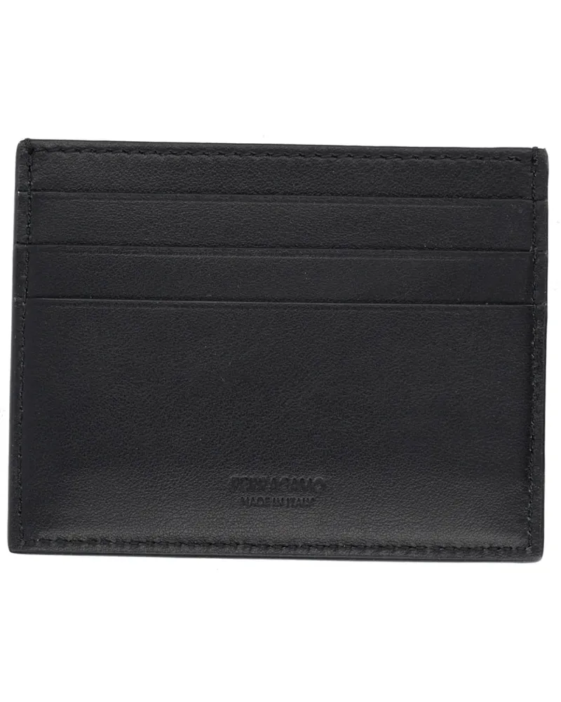 Ferragamo Logo Calf Leather Card Case — Black Black
