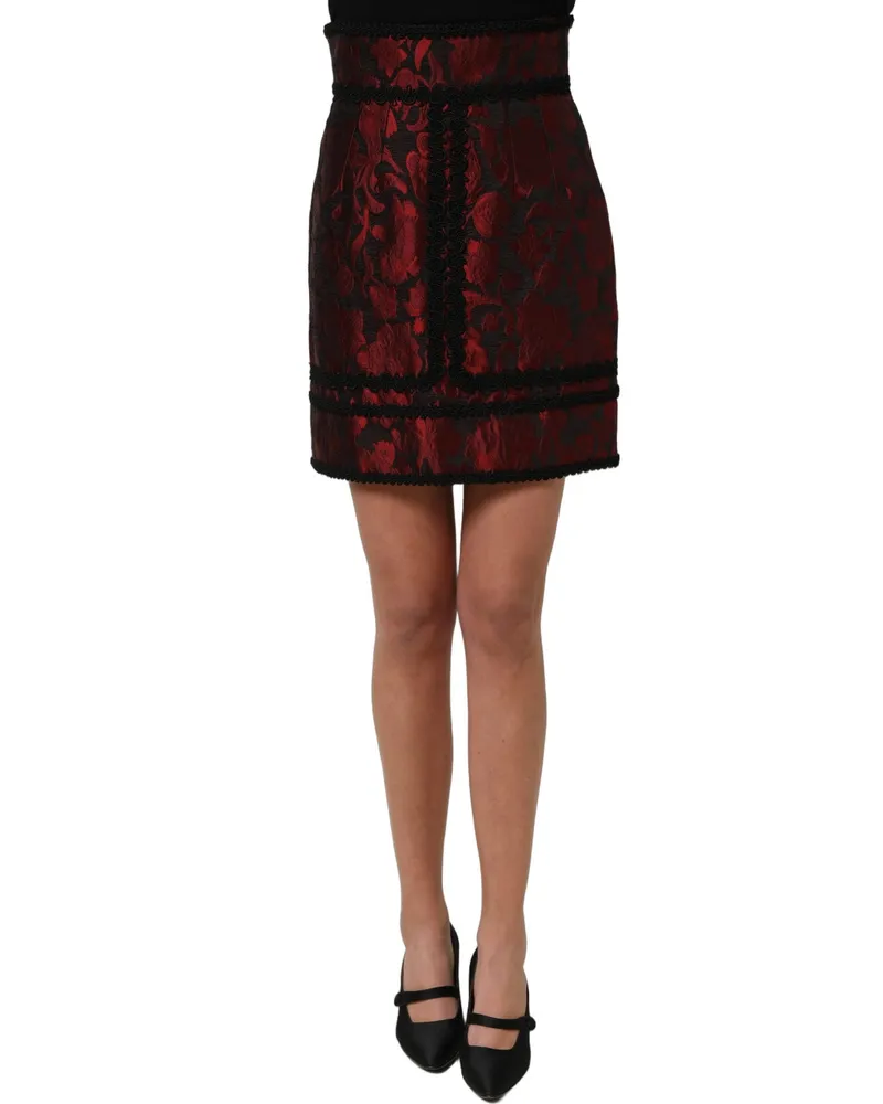 Dolce & Gabbana Women's Red Black Floral Lace Jacquard Mini Skirt Red