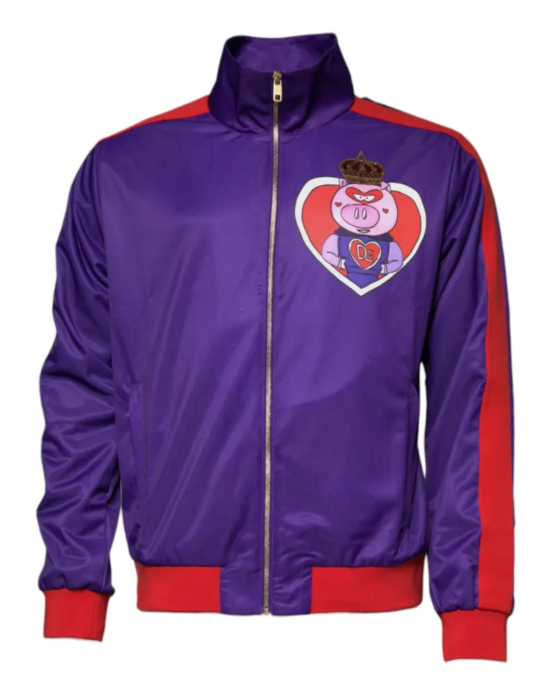Dolce & Gabbana Men's Purple Year Of The Pig Full Zip Bomber Sweater Polyester Clothing Purple