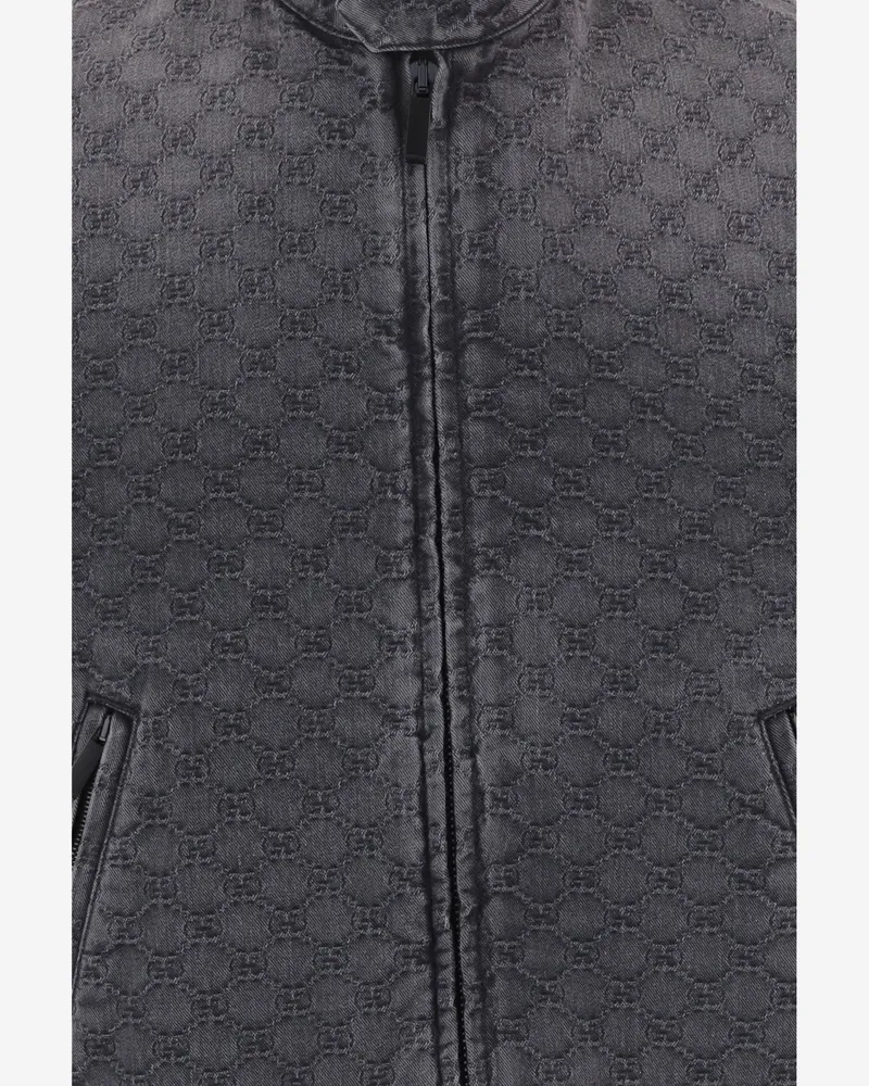 Gucci Men's Denim Jacket Gg Jacquard Cotton Grey Gray