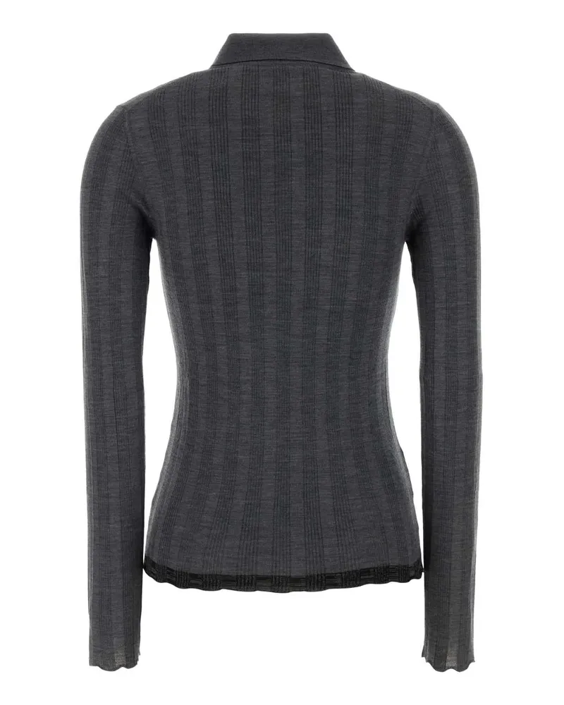 Prada Women's Grey Wool Blend Polo Shirt Ardesia+moro Exterior: Virgin Cotton Maglieria Sweater Gray