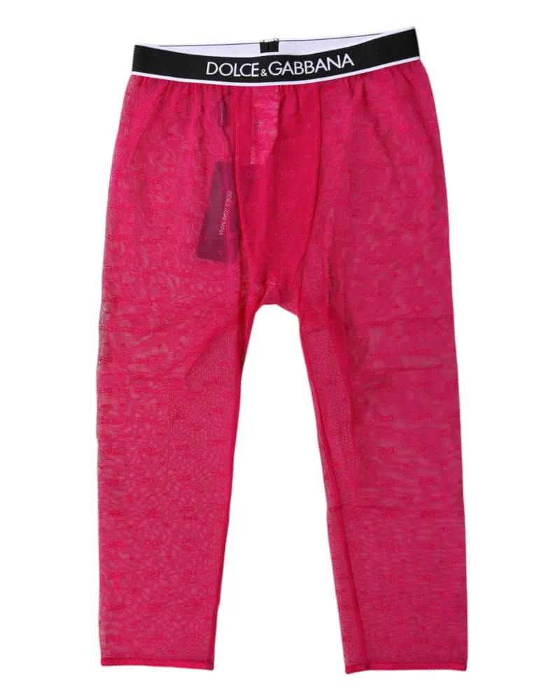 Dolce & Gabbana Women Fuchsia Dg Logo Nylon Cropped Tights Underwear Elastane Clothing Pink