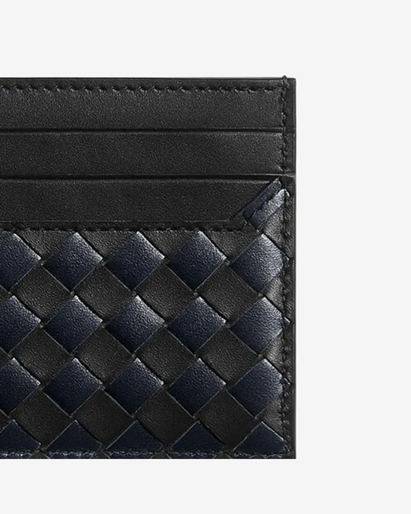 Bottega Veneta Woven Calfskin Card Case — Black Black