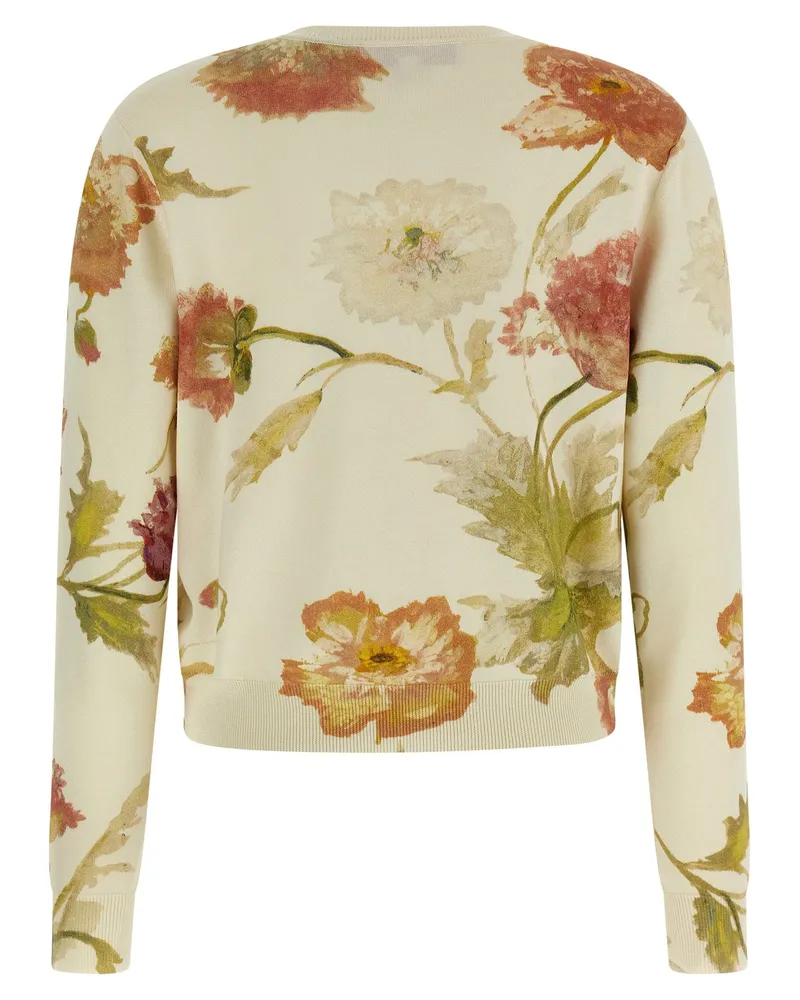 Carolina Herrera New York Floral-Print Cotton-Silk Cardigan — Cream Cream