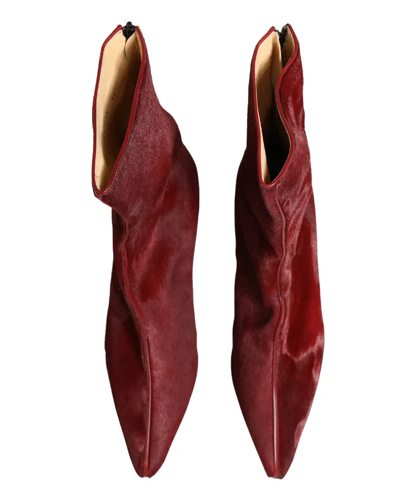 Dolce & Gabbana Women's Burgundy Mid Calf Boots Shoes Fur Red