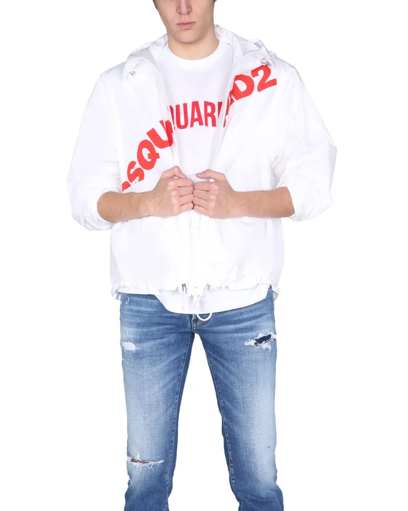 Dsquared2 Hooded Logo-Print Cotton Jacket — White White