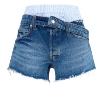 Raw-Hem Cotton Denim Shorts — Blue
