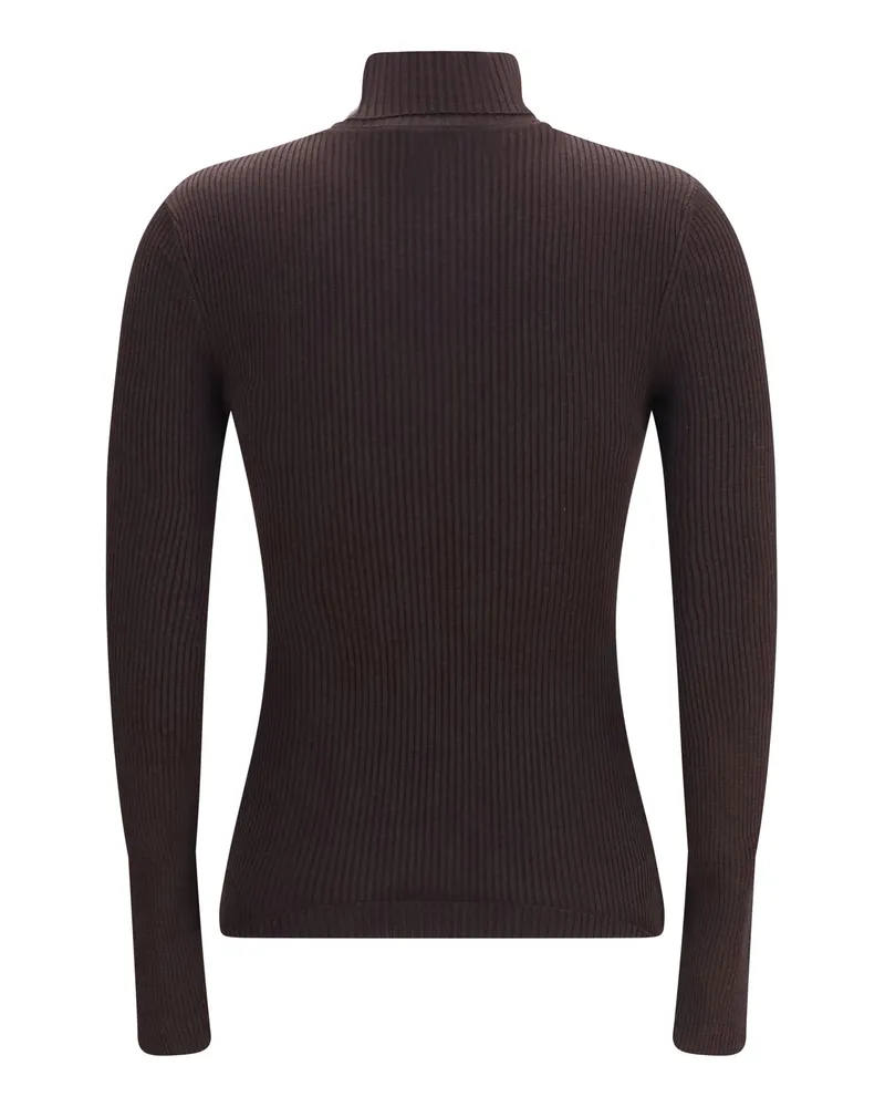 Wolford Ribbed Wool Turtleneck Sweater — Brown Brown