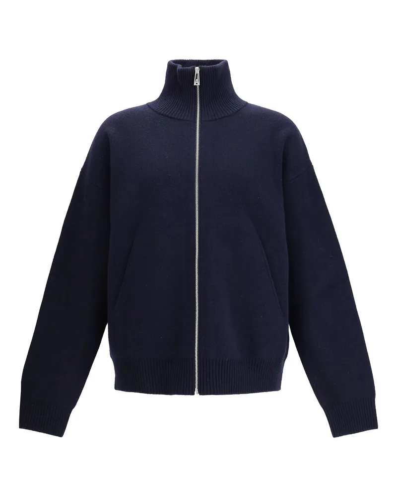 Axel Arigato Wool Blend High-Neck Zip-Up Sweater — Navy Navy