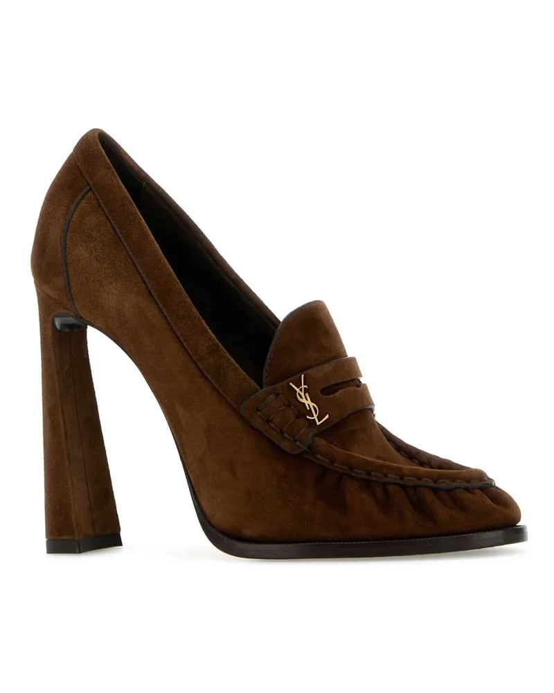 Saint Laurent Women's Brown Suede Le Loafers Pumps Darkhavana Scarpe Con Tacco Brown