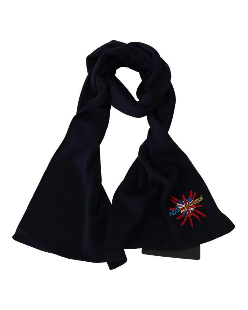 Dolce & Gabbana Men's Blue #dgloveslondon Wrap Shawl Wool Scarf Virgin Blue