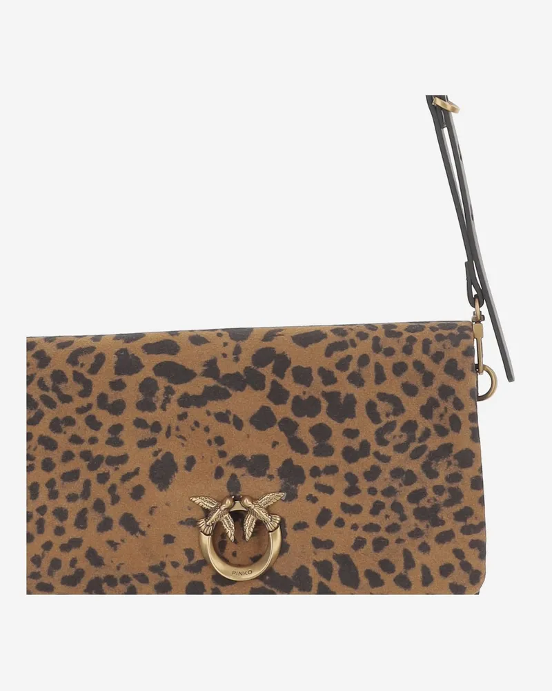 Pinko Women's Suede Bag With Animal Print Shoulder Brown