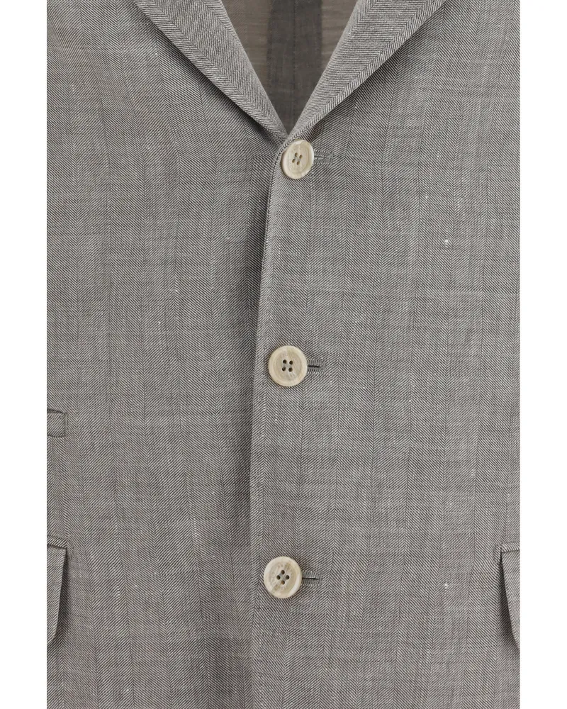 Brunello Cucinelli Men's Jacket Chevron Linen And Wool Light Brown Brown