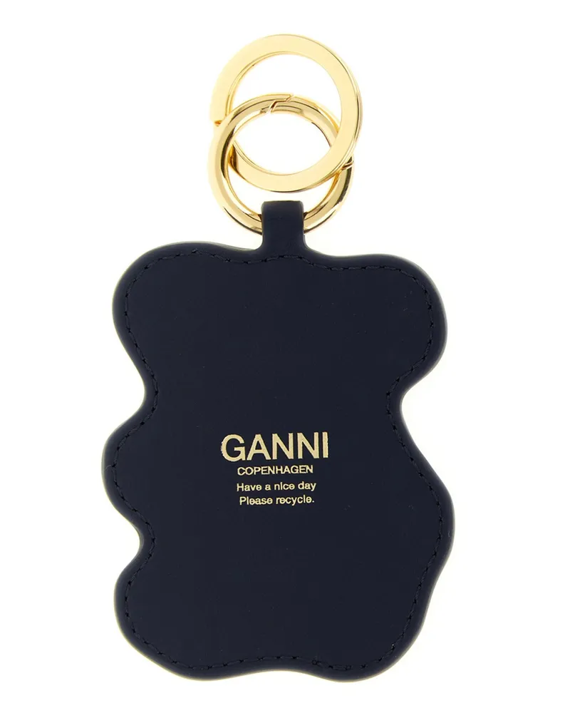 Ganni Embroidered Bear Charm Key Case — Navy Navy