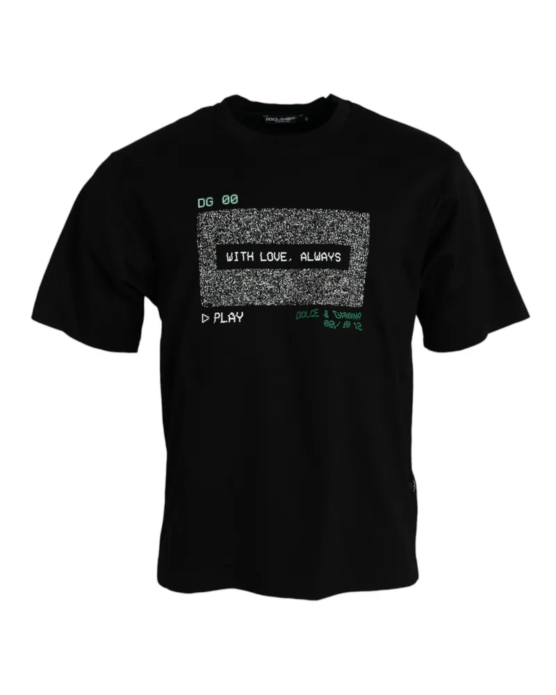 Dolce & Gabbana Men's Black With Love Always Crew Neck Top T-Shirt Cotton Black
