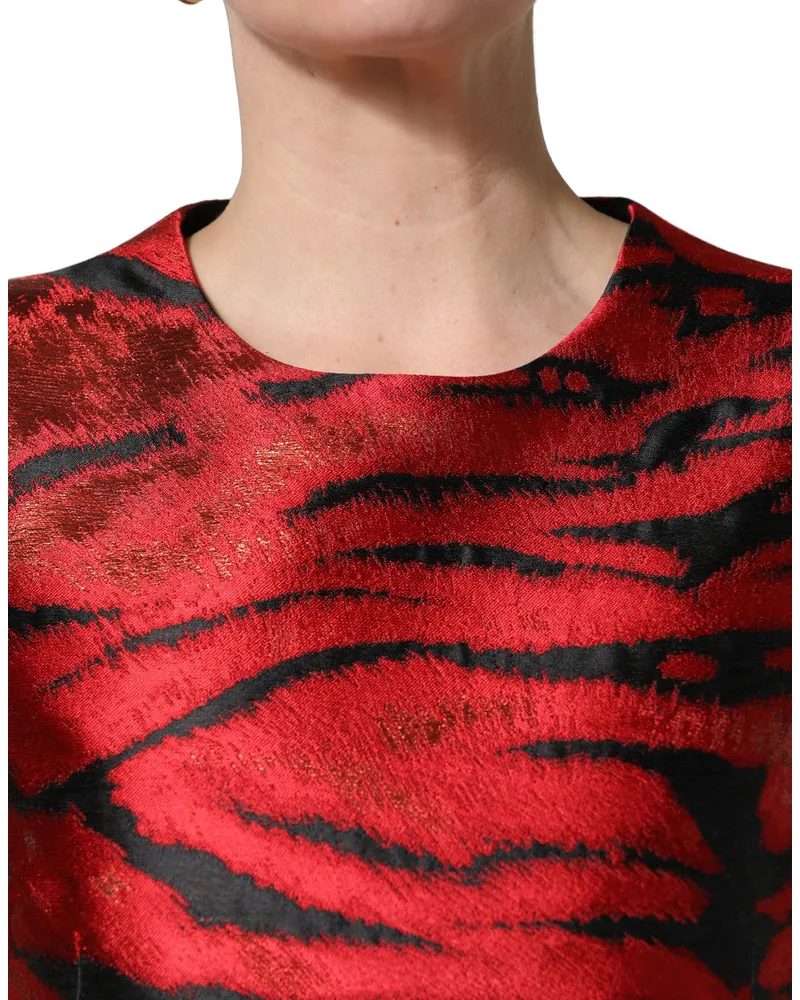 Dolce & Gabbana Tiger-Print Jacquard Flared Dress — Red Red