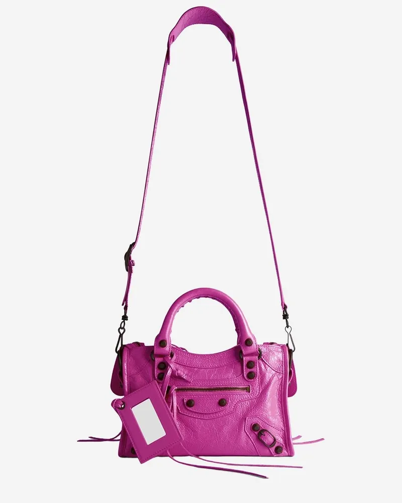 Balenciaga Women's Mini Le City Bag Fuchsia Lambskin Leather Handbags Hand Purple