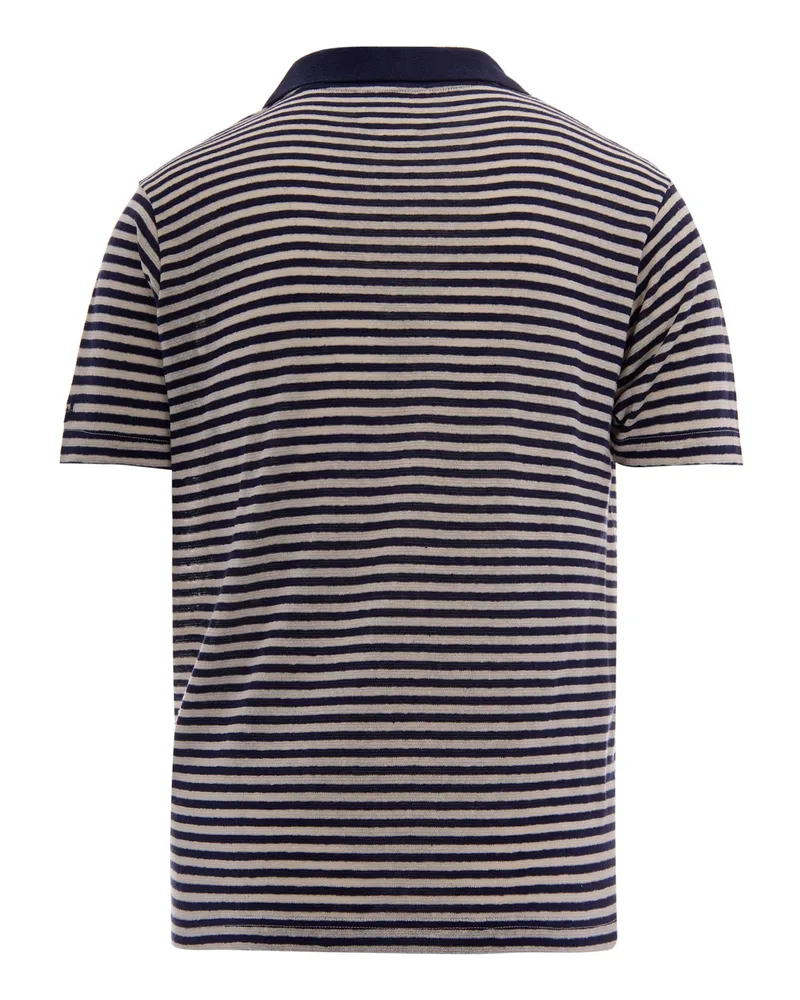 MC2 Saint Barth Men's Polo Shirt Rye Stripes Cotton-Linen Blue T-shirts And Polos Navy