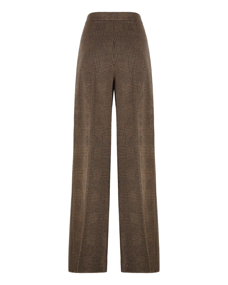 Max Mara Women's Wool And Cotton Jersey Pants With Prince Of Wales Motif Brown Wide-Leg Trousers Brown